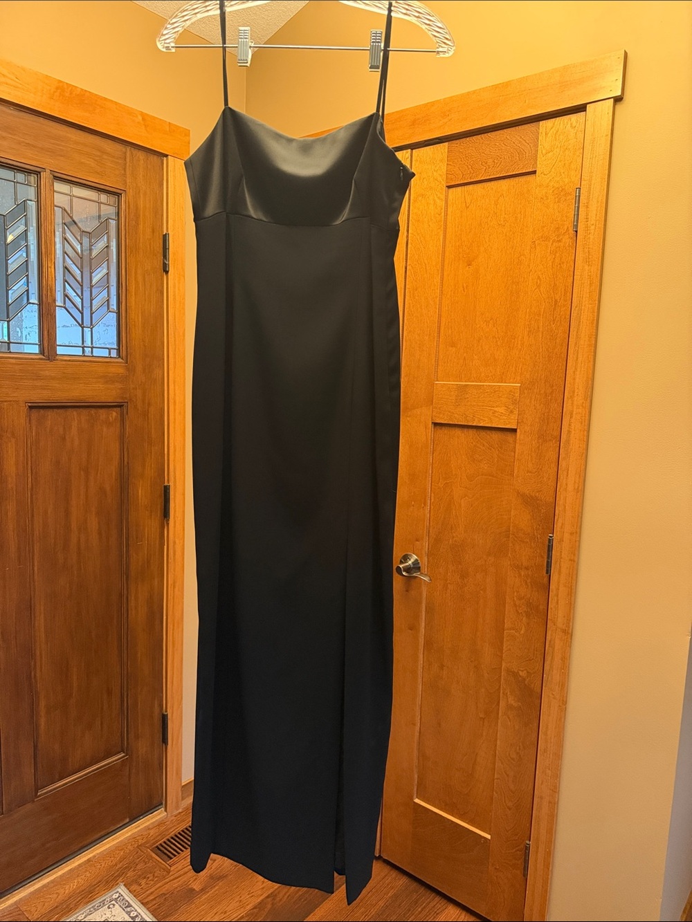 Jones New York Black Satin-Trim Spaghetti Strap Maxi Dress cropped Jacket 6P